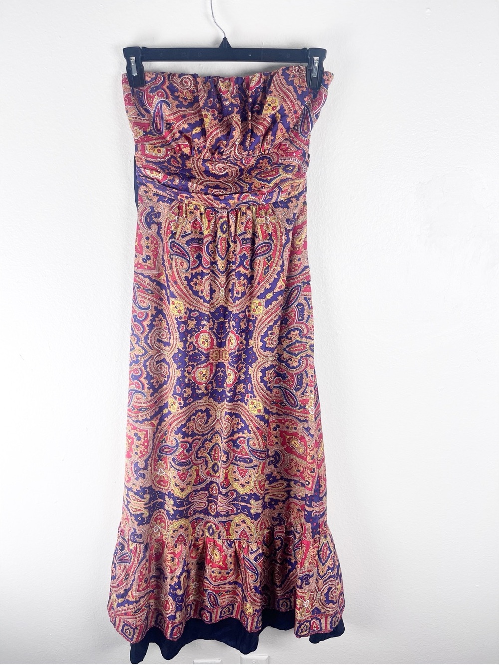THE LIMITED Silk Blend Paisley Print Strapless Tie Waist Maxi Dress Size 4 Boho
